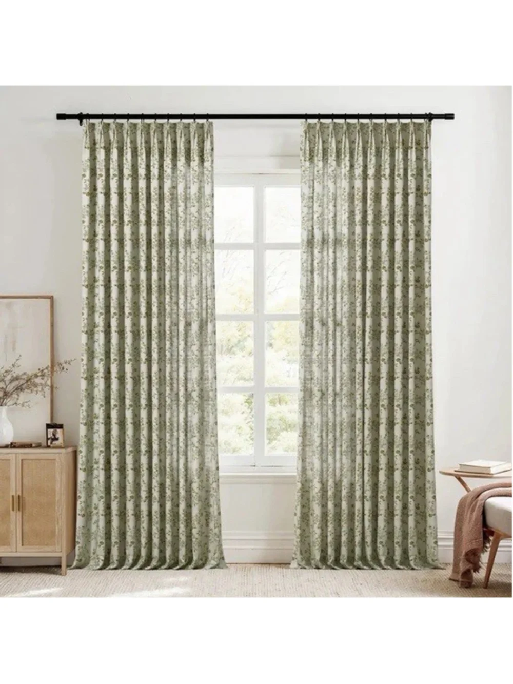 TWOPAGES 26 W x 96 L inch Floral Print Pinch Pleat Curtain Unlined